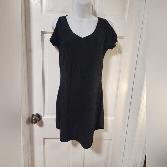 𝅺WOMEN'S Large Black Short Sleeve Cold Shoulder Dress - Picture 6 of 12